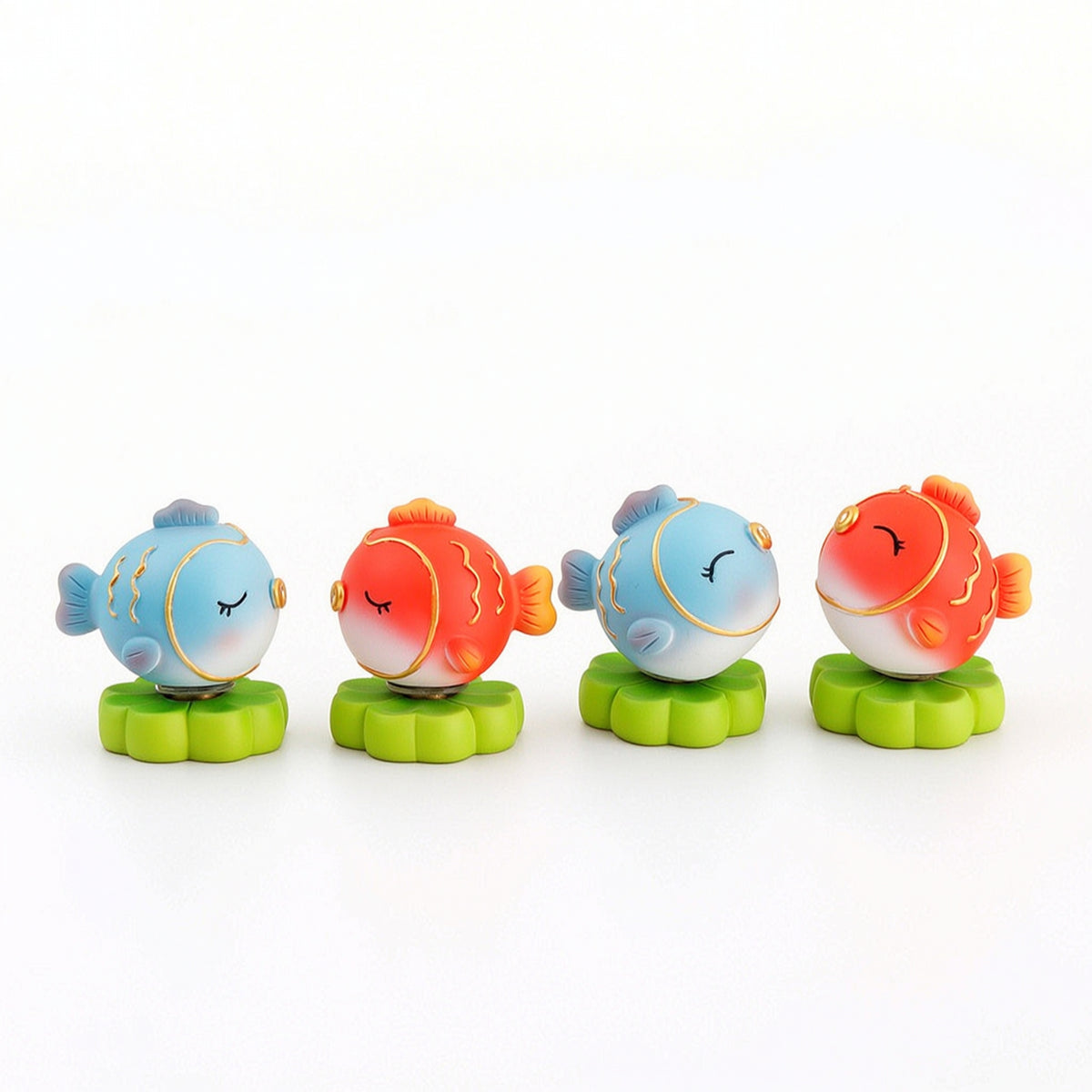 4 Pieces Playful Rotating Ornament with Lotus Base Compact Auspicious Koi Figurine Golden Koi Aquatic Creature Ornament Stress-Relief for Office Desk, Tabletop, Study Area