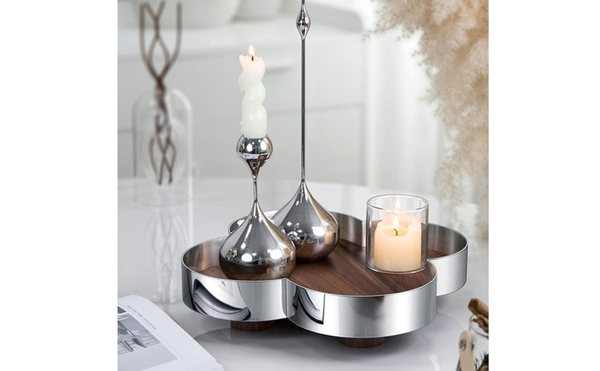 Four-Lobed-Shaped Tray Wood-Grain Four-Lobed Small-Sized Tray for Coffee Table, Vanity