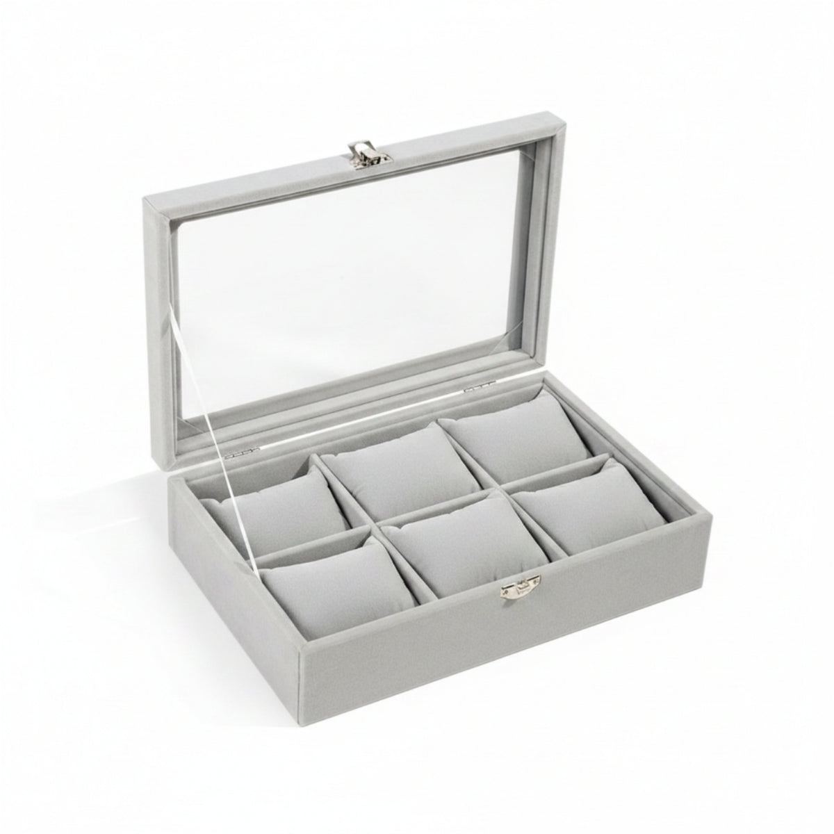 Watch Storage Box with Clear Lid Compact 6-Slot Watch Organizer Shielded for Men, Dresser, Nightstand, Closet