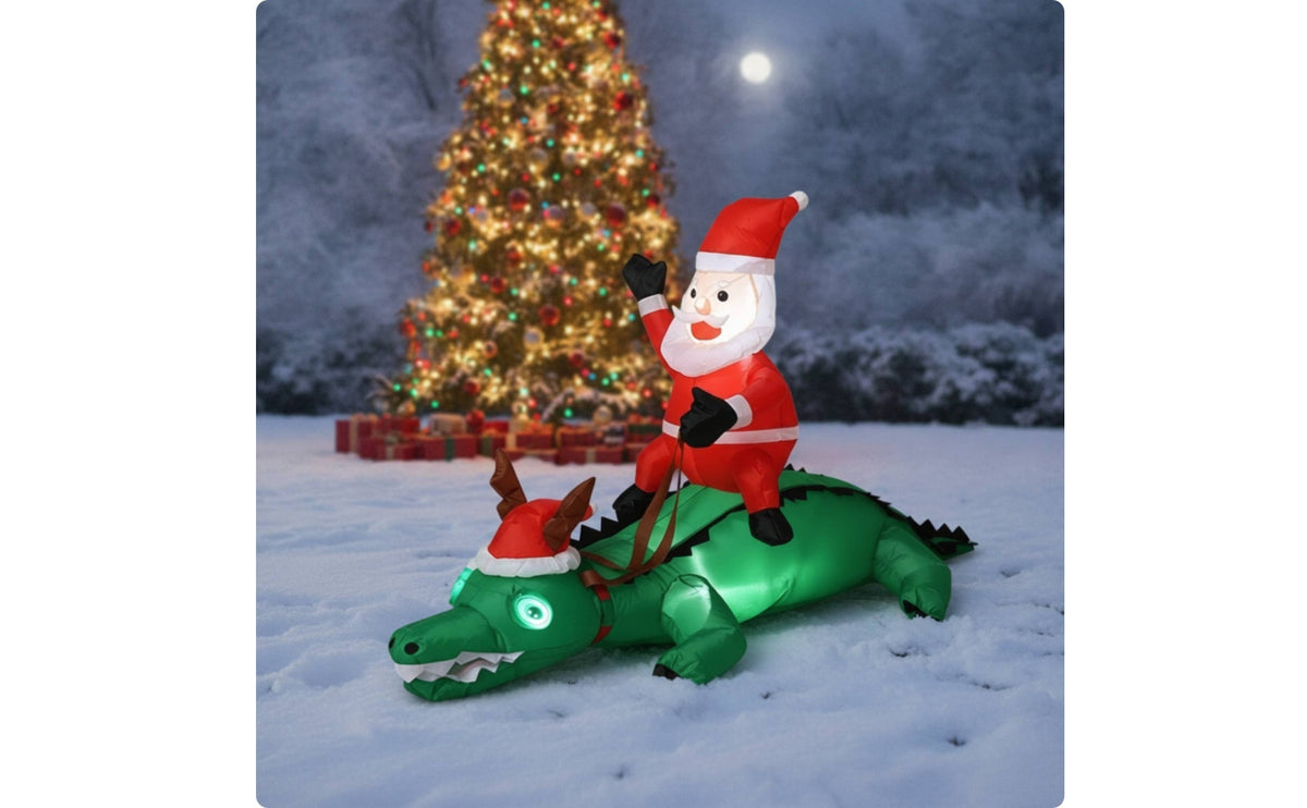 Festive Inflatable Santa on Crocodile Giant Santa Riding Crocodile Inflatable Bright Waterproof for Lawn