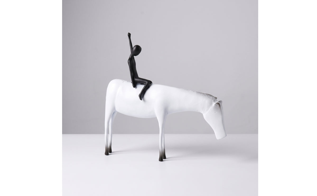 Horse Statue with Equestrian Figure Modern Horse Sculpture with Equestrian Figure Matte for Coffee Table