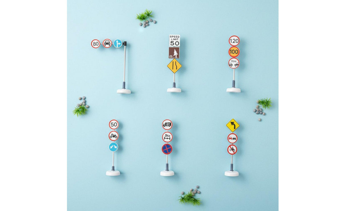 6 Pieces Miniature Traffic Sign Realistic Detail Miniature Traffic Sign Set Versatile Scene Building Diorama Construction Signs for Sand Table Models
