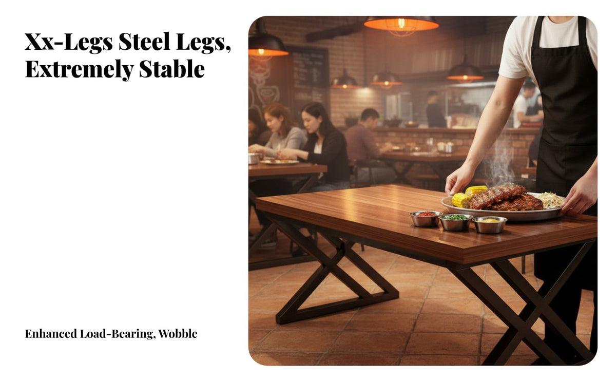 Industrial Aesthetic Trestle Dining Table Heavy-Duty Rectangular Trestle Table Sturdy Support Commercial Furniture Stable Construction for Restaurant Owners, Families, Homeowners, Bar, Kitchen, Home, Office