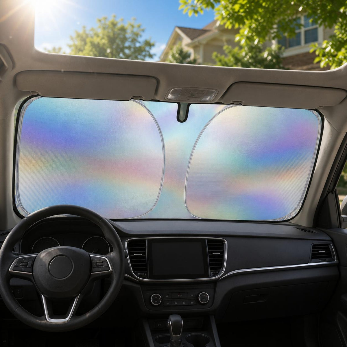 Heat Reducing Foldable Windshield Sunshade Double-Panel Front Windshield Sunshade Rectangular Car Sun Visor Rounded Corners for Cars, Suvs
