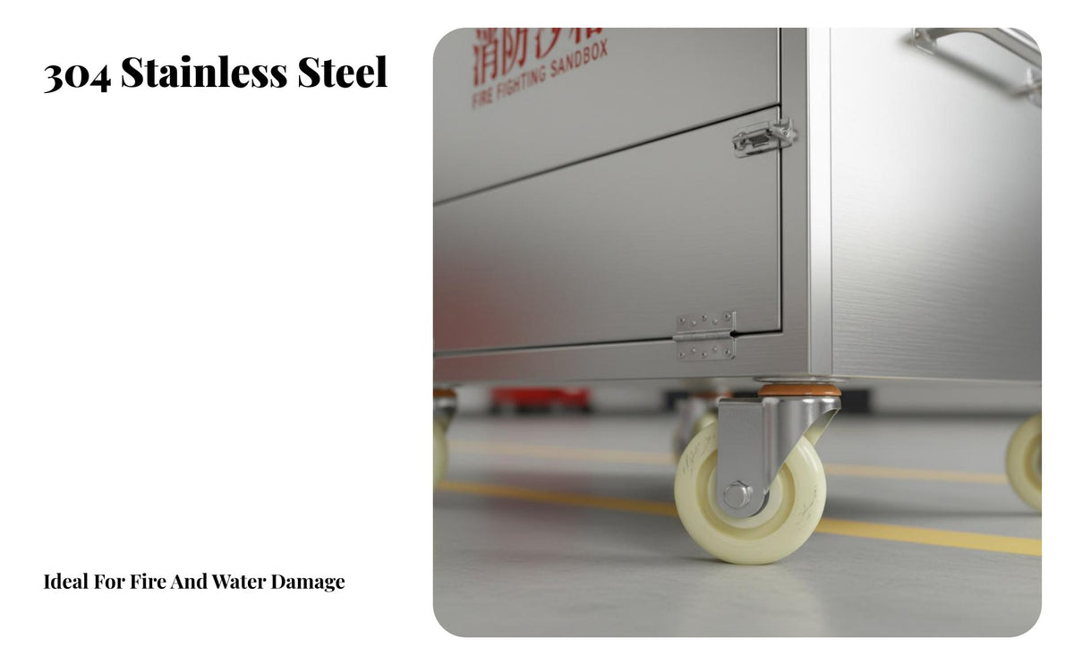 Fire Fighting Sand Container with Wheels Locking Casters Mobile Fire Sandbox Rolling Flood Control Bin for Industrial Workers