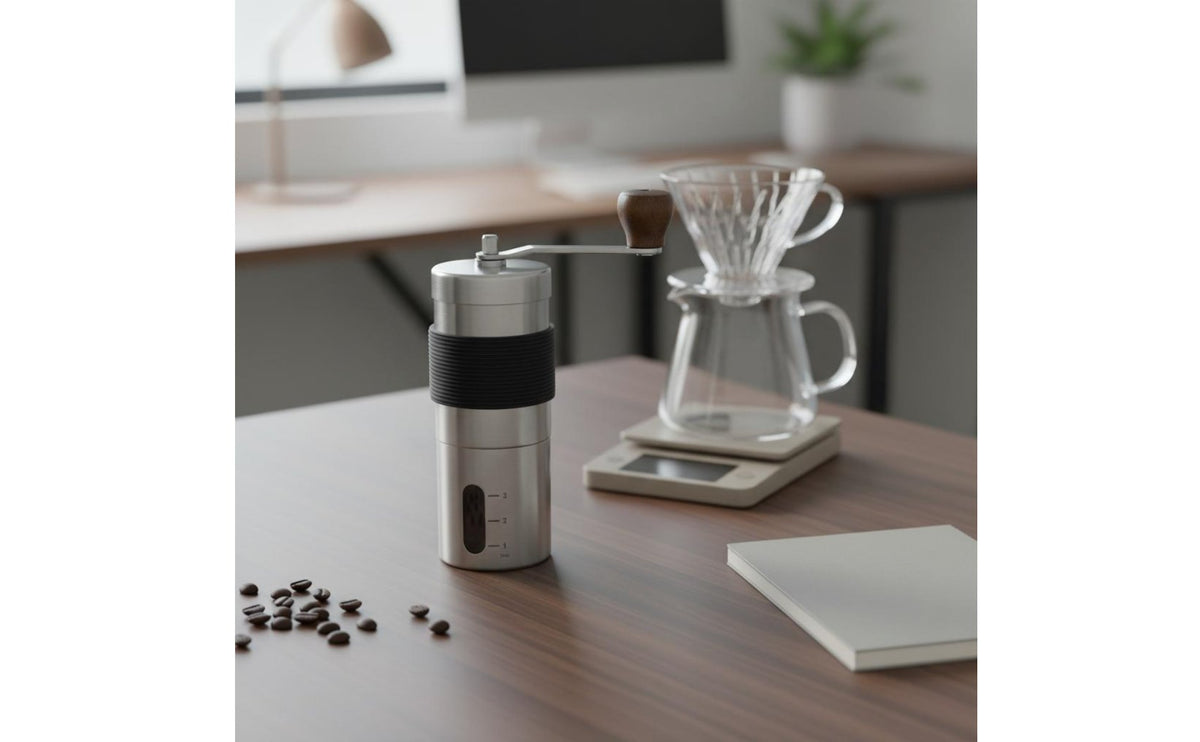 Manual Coffee Grinder Adjustable Pulverize Hand Crank Coffee Grinder Kitchen Gadget Viewing Window Wooden Knob for Travelers