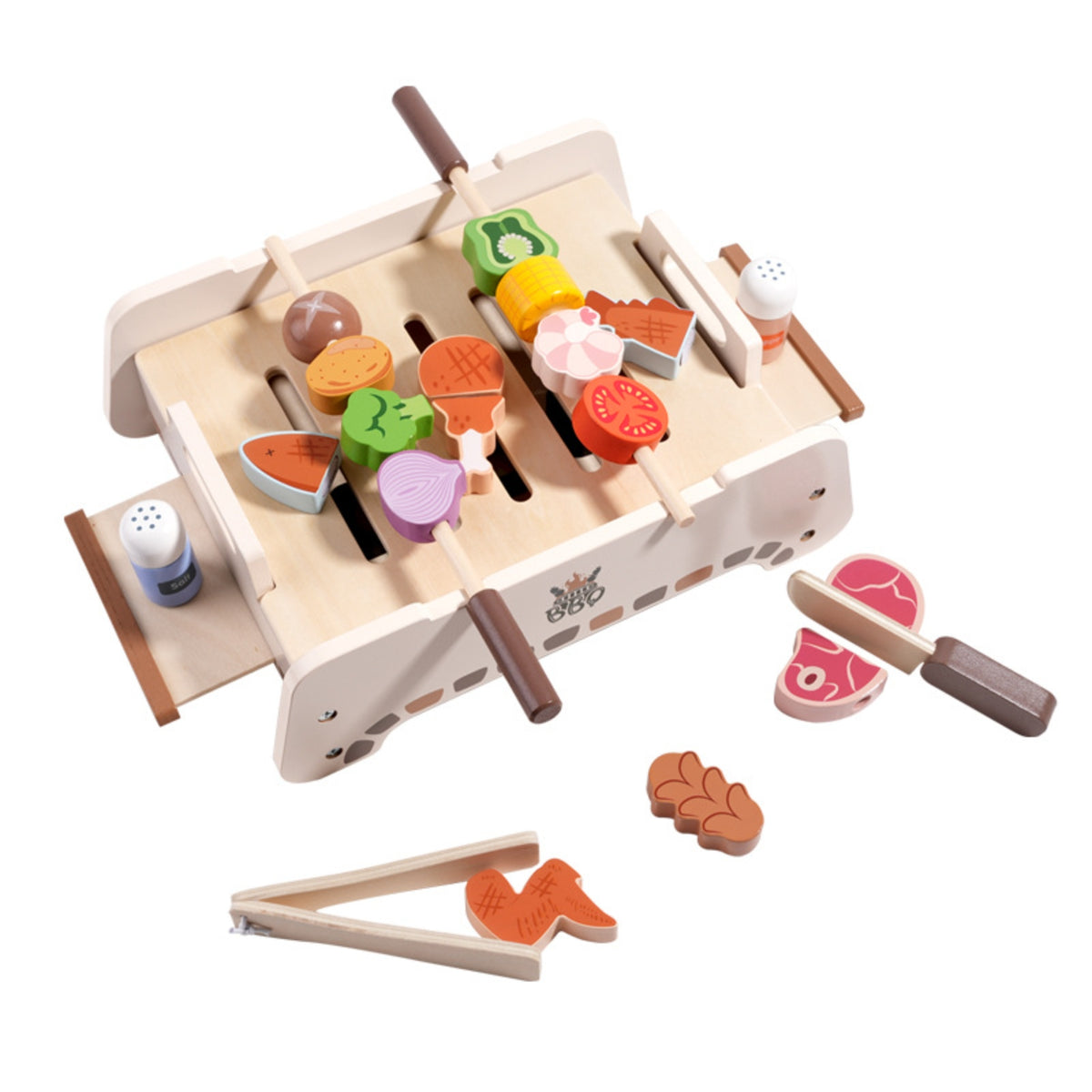 Wooden Role Play Grill Slatted Top Tabletop Barbecue Grill Toy Smooth Edges for Children