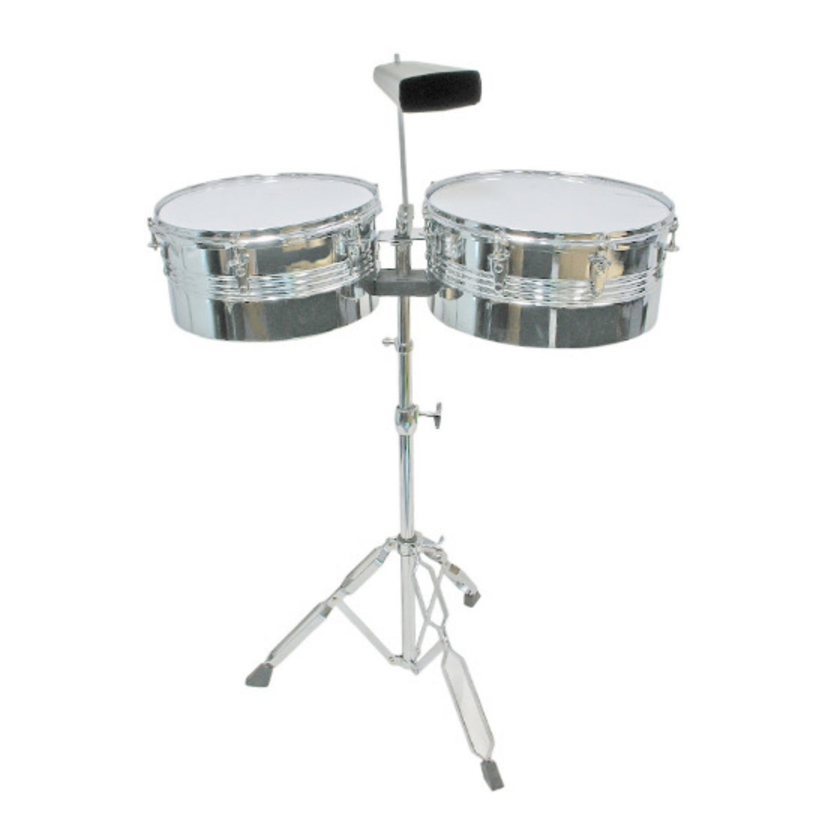 Timbales Drum Set with Stand and Cowbell Chrome Timbale Drums Metal- Timbales with Stand for Stages