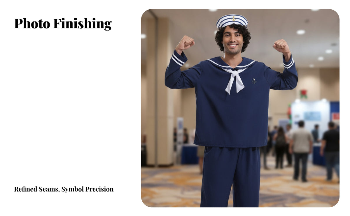 Navy Blue Nautical Costume | Matching Straight-Leg Pants, Sailor Costume, Sailor Uniform with Cap, for Halloween