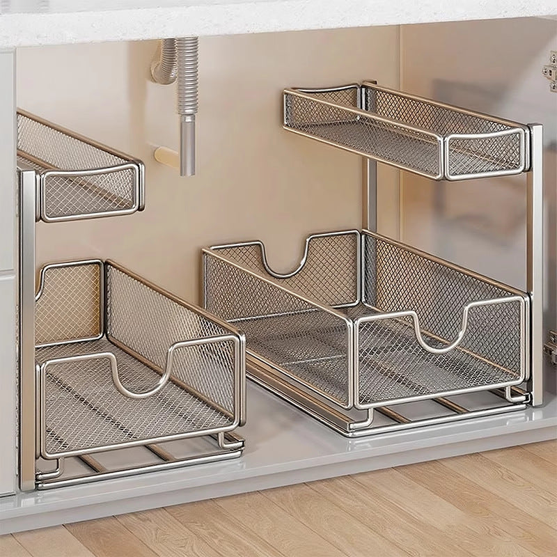 3-Layer Pull-Out Storage Rack for Kitchen Sink Area