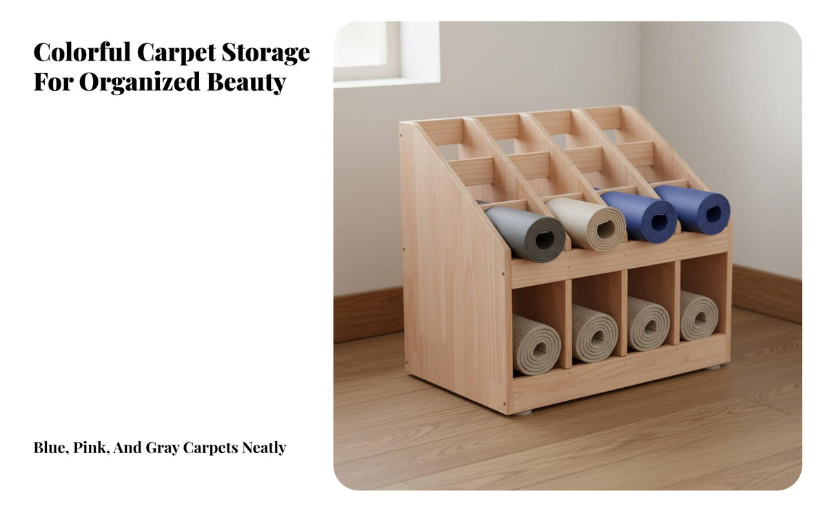 Solid Wood Wooden Exercise Mat Rack Stable and Sturdy Wooden Exercise Mat Holder Space-Saving Kindergarten Blanket Rack High Load-Bearing Capacity for Children, Teachers, Home Gym, Classroom, Playroom