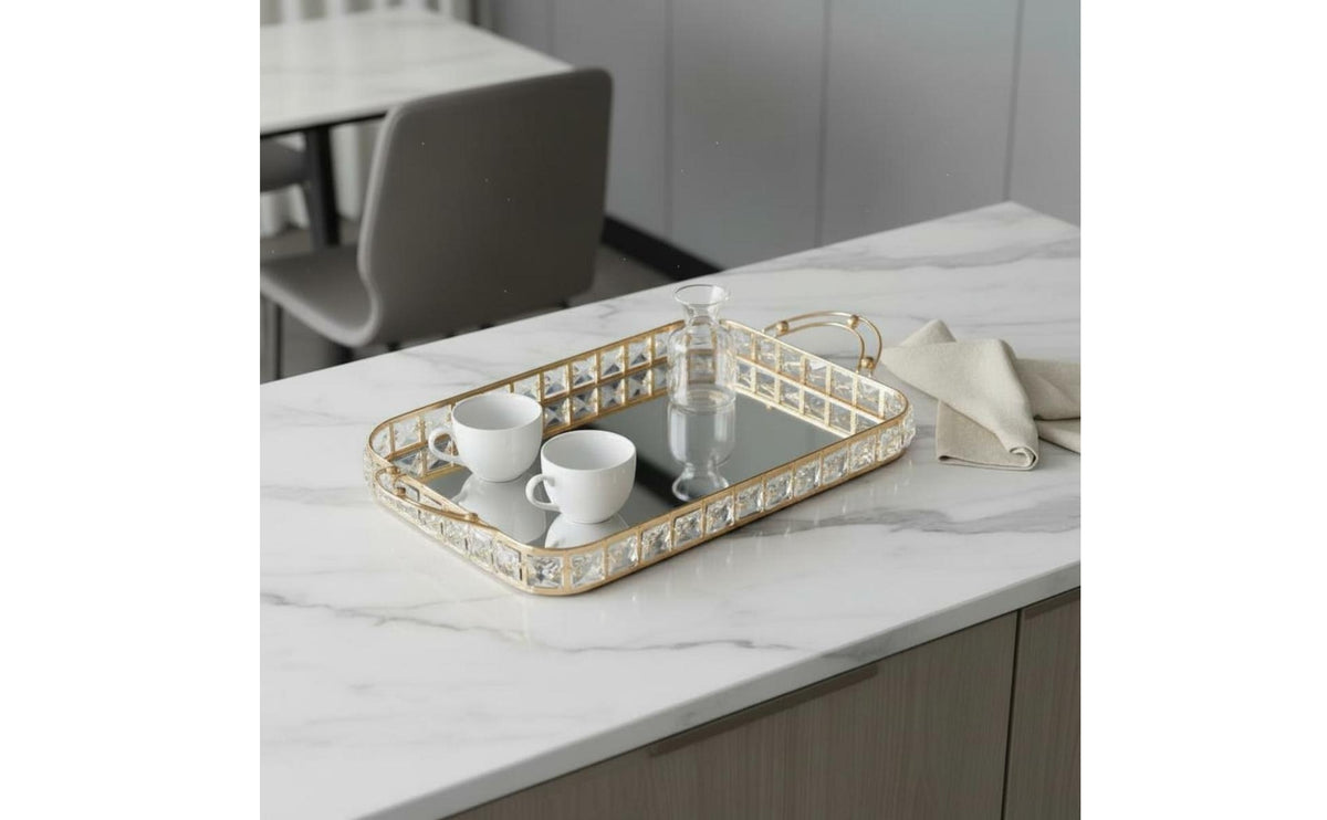 European Design Decorative Tray with Handles Modern Minimalist Luxury Mirror Tray Multi-Purpose Home Decor for Living Room, Coffee Table