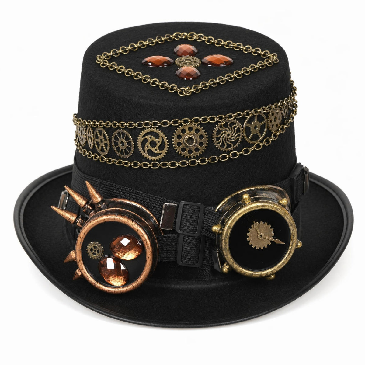 Vintage-Industrial Steampunk Hat with Goggles Cosplay Steampunk Top Hat Gothic Costume Headwear Halloween for Cosplayers