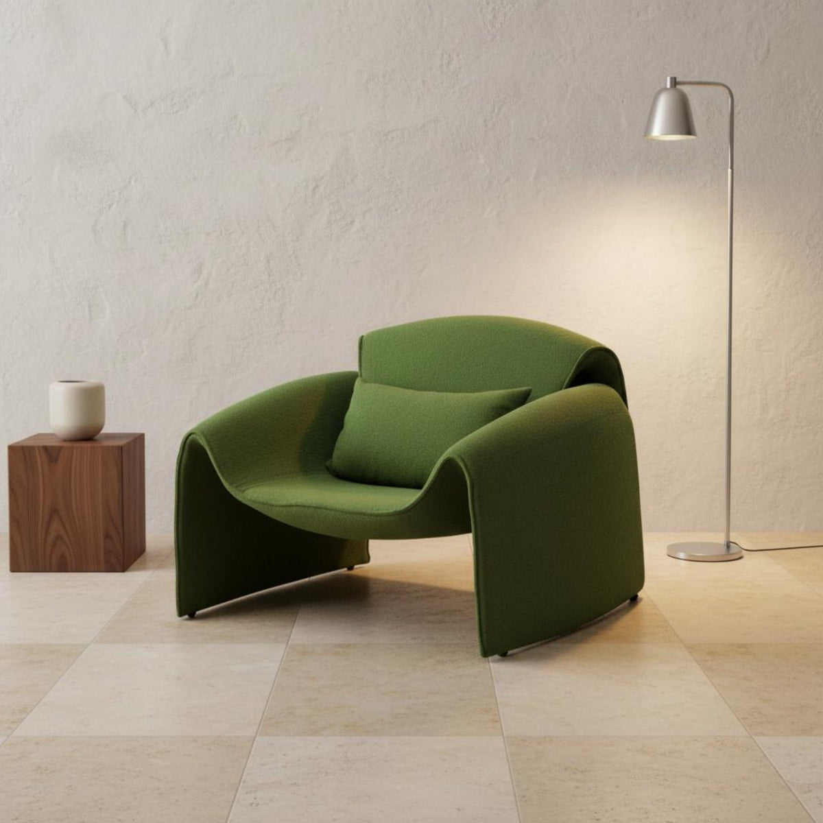 Red Sculpture Chair Italian Minimalist Single Sofa Chair Curved Shell Curved Lounge Armchair for Balcony, Relaxing, Living Room
