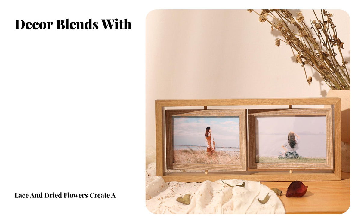 Double-Sided Rotating Photo Frame Holds 4 Photos Double Sided Photo Frame Decorate Home Decor for Office, Living Room, Bedroom
