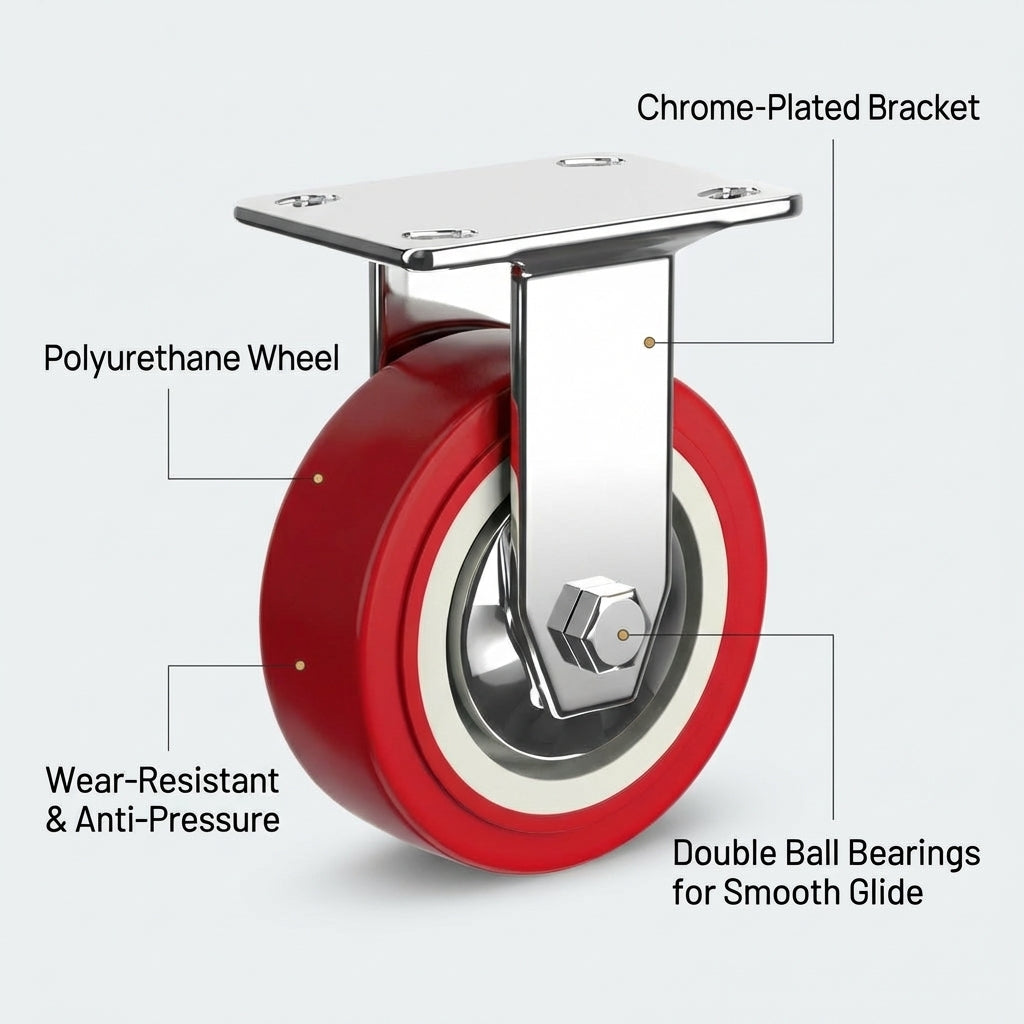 Heavy Duty Castors with Brakes, 6 Inch Polyurethane Wheels, Industrial Trolley Castors Screw Mount, Double Ball Bearing