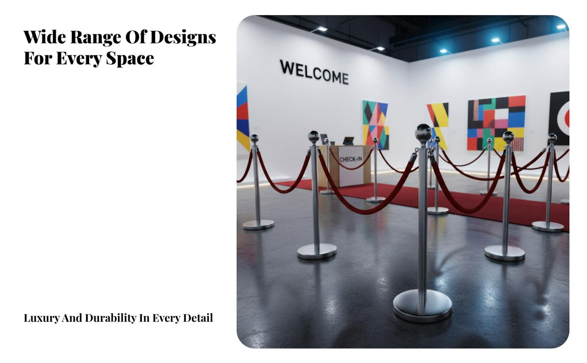 Stainless Steel Stanchion Post Heavy Duty Base Queue Line Barrier Elegant Design VIP Rope Stanchion 4-Way Connection for Exhibition Organizers, Business Owners, Hotels, Shopping Malls, Theaters, Museums