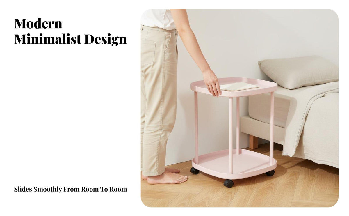 Space Saving Mobile Bedside Table Easy to Clean Mobile Storage Shelf Stable Structure Rolling Side Table Nordic Design for Apartment Dwellers, Away Ice Workers, Bedroom, Small Areas, Dorm Room, Bathroom