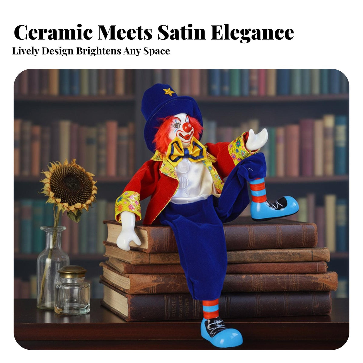 Hanging Leg Clown Doll Elegant Collectible Ceramic Clown Doll Feature Ed Costume Finely Crafted for Adults, Table Decor, Shelves