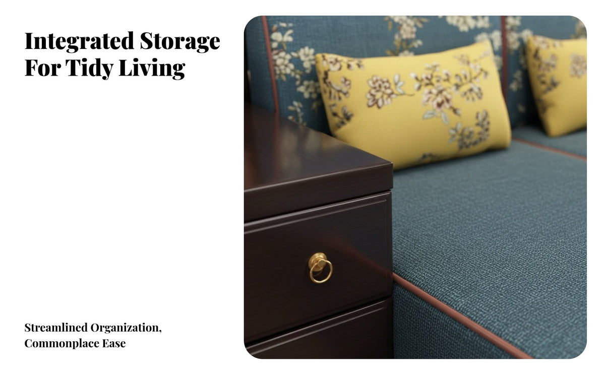 Wooden Sofa with Storage New Chinese design Living Room Seating dense Wood Frame Indoor Furniture for Homeowners, Families, Villa, Home, Reception Area