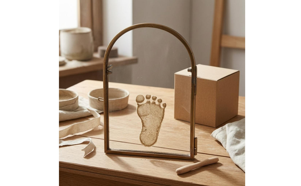 Gold-Brown Finish Arched Memorial Frame Handprint Footprint Sand Print Frame Memory Holder