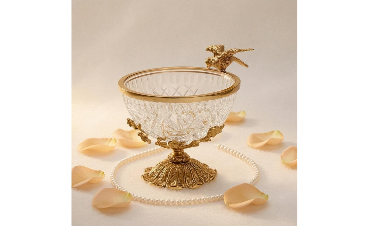 Brass Fruit Plate Gold Tone Crystal Glass Fruit Bowl Easy to Display Table Decor
