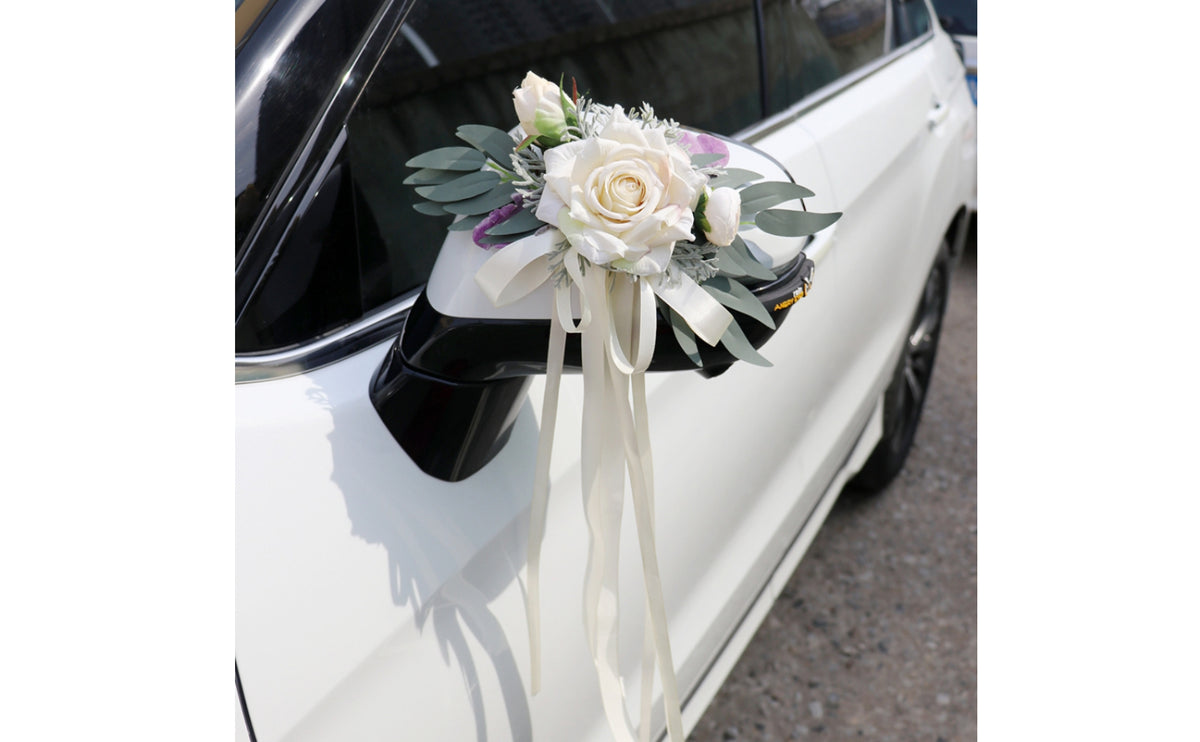 Car Mirror Flower with Ribbon Elegant Wedding Car Flower Decoration Photo-Ready