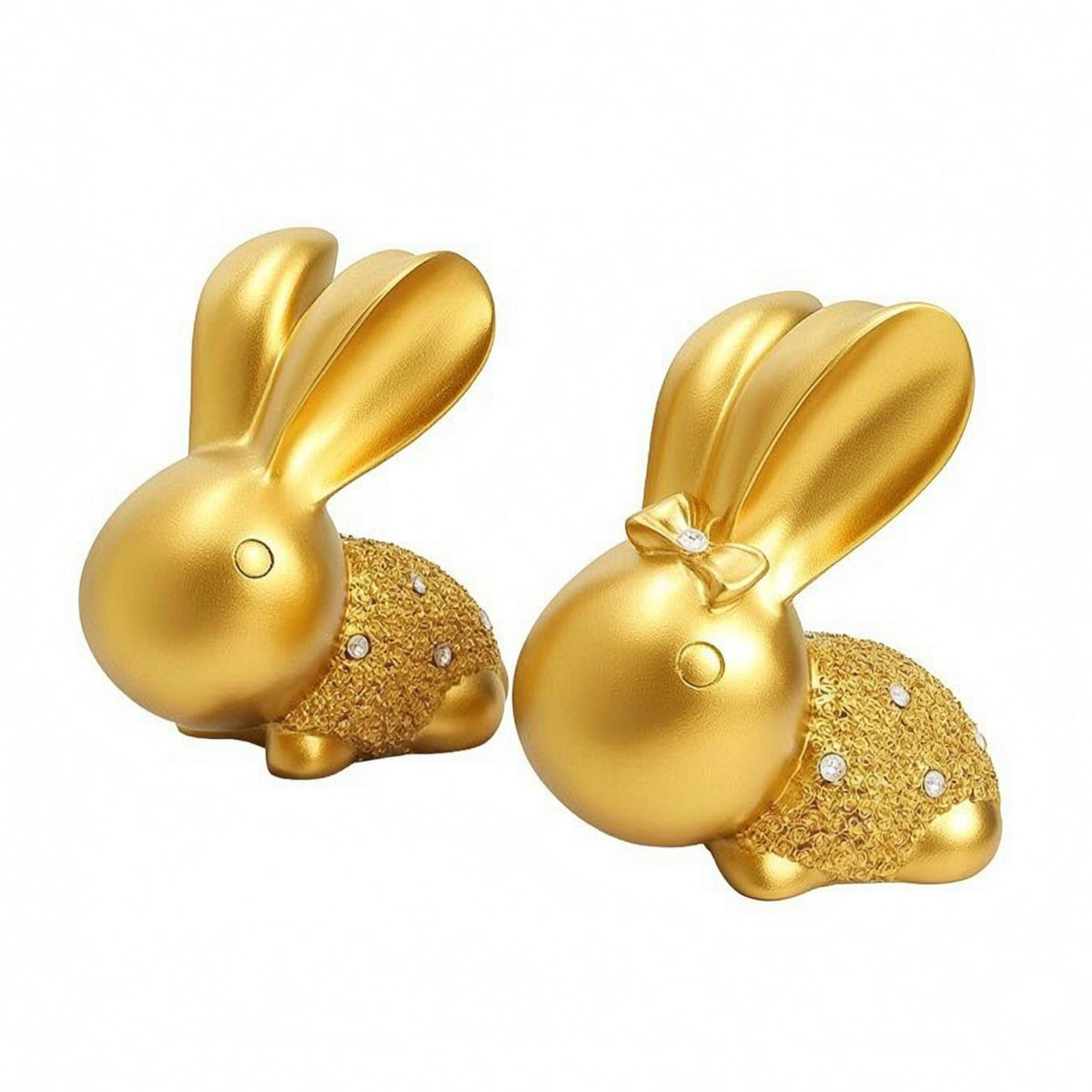 Hare Statues Pair Shiny Look Seated Bunny Figurines Stable Base Golden-Hare Figurines for Cabinet