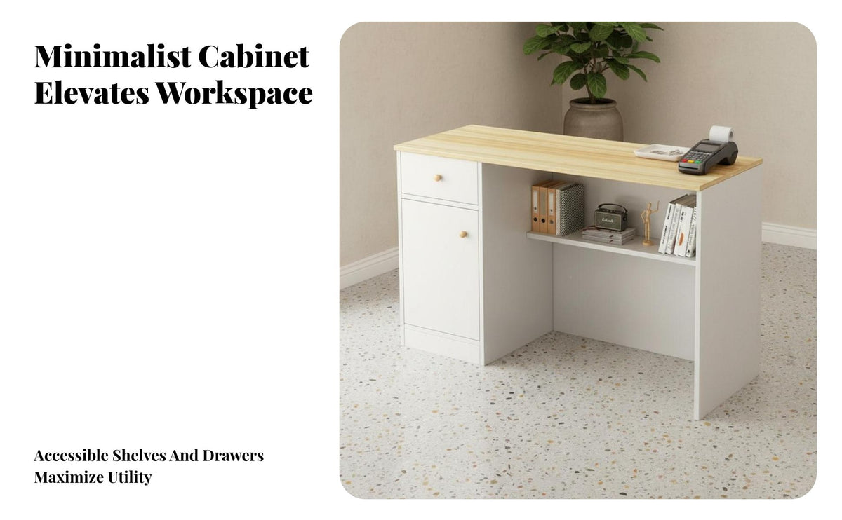 Spacious Desktop Simple Front Desk Table Multi-Functional Modern Front Desk Sturdy Construction Shop Payment Wrap Counter Scratch-Resistant for Receptionists, Business Owners, Restaurant, Boutique, Lobby, Away Ice