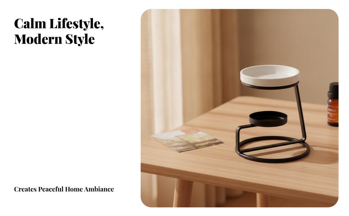 Fragrance Warmer with Ceramic Bowl | Space-Saving Minimalist Design, meltable tart Melt Burner with Metal Stand, for Living Room