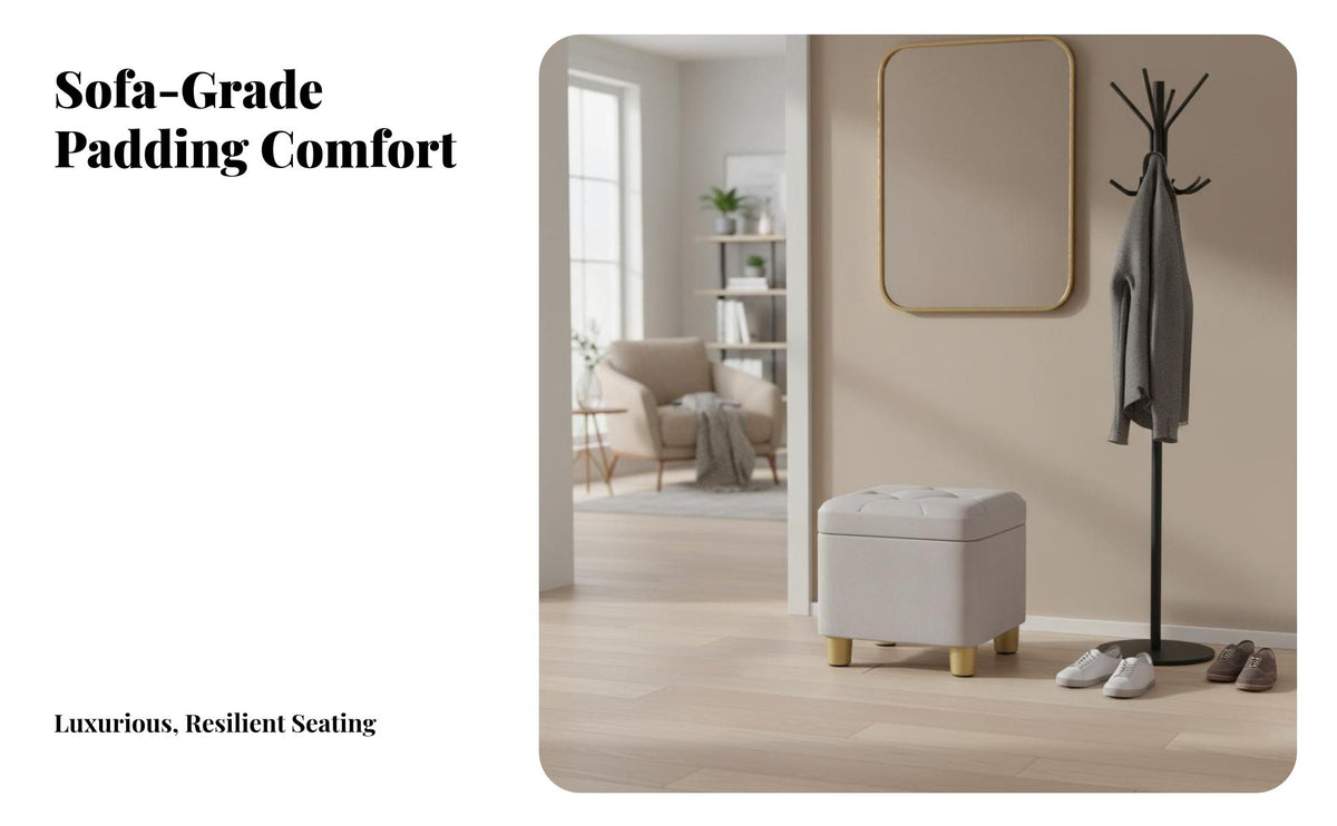 Multi-Functional Lidded Storage Seat Space-Saving Design Upholstered Shoe-Changing Stool Padded top Ottoman Safety Hinge for Apartment Dwellers, homeowners, Families, Entryway, Hallway, Living Room, Bedroom