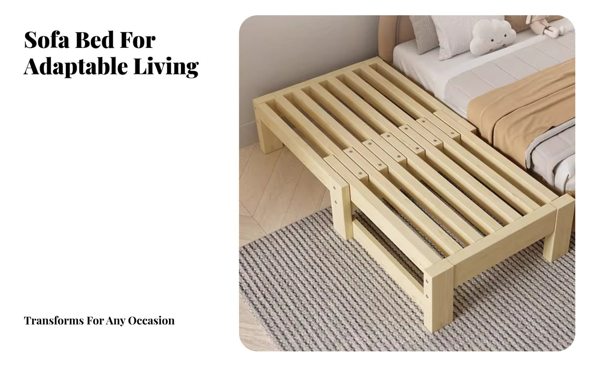 Pull-extendable Slatted Bed Frame Extendable Design Daybed Space-Saving Household Furniture for Apartment Dwellers, Teens, Small Spaces, Living Room, Bedroom