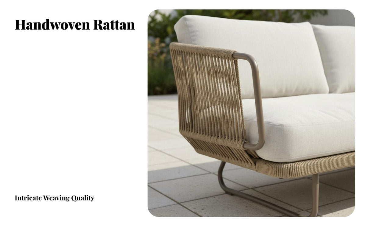 4 Pieces Nordic design 4-Piece Woven Conversation Set Weather-Resistant Outdoor Furniture sturdy Construction Patio Seating Includes pads for Garden fans, Homeowners, Entertainers, Sunroom, Balcony, rearyard, water's edge