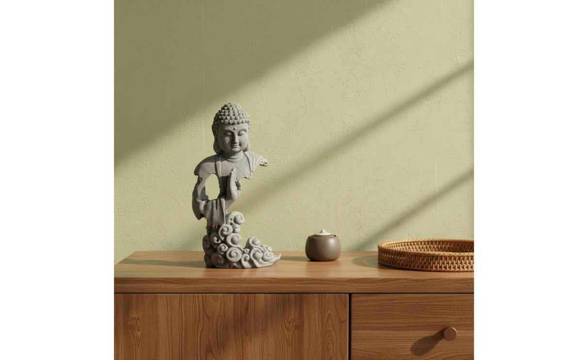 Buddha Head Statue Artistic Display Stone Buddha Decor Artisan-Made for Tea Room