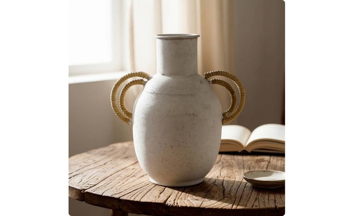 Iron Vase with Handles Lightweight Rustic Metal Vase Minimalist for Decorators, Shelf