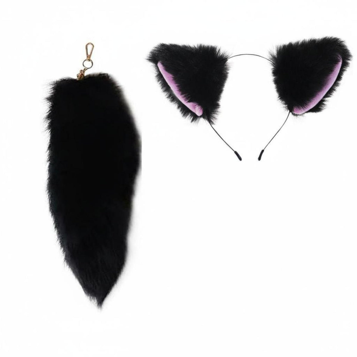 2 Pieces Canine Ears and Tail Set Cute Design Cat Ears Headband and Tail Canine Costume Kit Comfortable to Wear for Children
