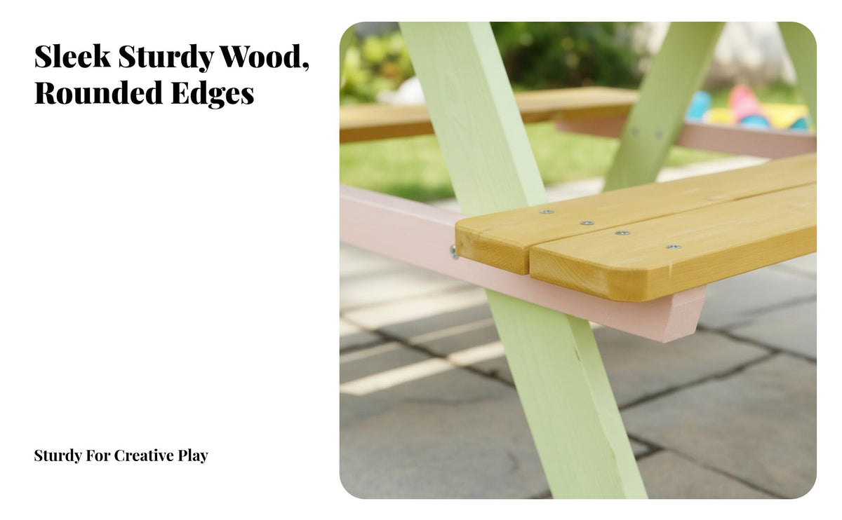 child-Sized childs' gathering Table with Benches durable Wood Construction angular frame gathering Table with Benches Multifunctional children's Furniture adaptable for young children, Parents, gatherings, Backyard, Garden, Daycare center