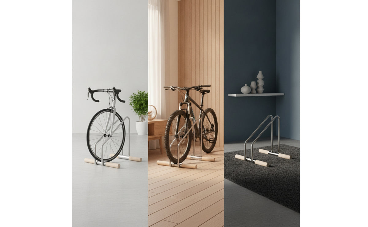Indoor Upright Parking Stand Space-Saving Bike Stand with Wooden Rods Long-Lasting Freestanding Bike Rack Rust-Resistant for Commuters, Living Room