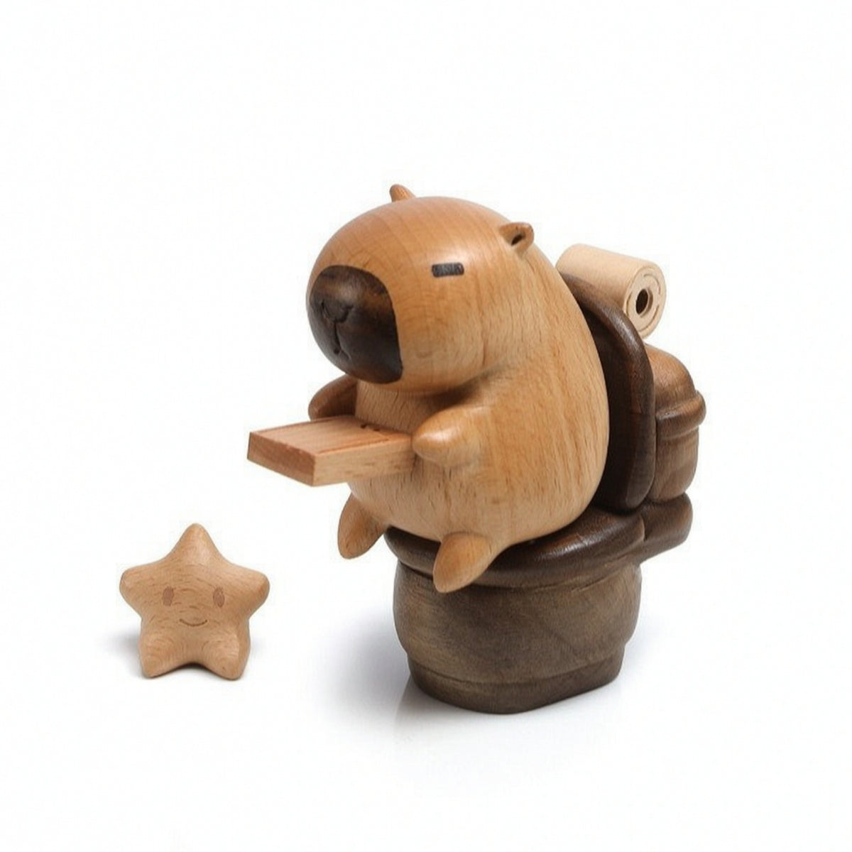 Wooden Capybara Figurine Beech Wood Capybara Figurine Handmade Tabletop Decor for Bookshelf