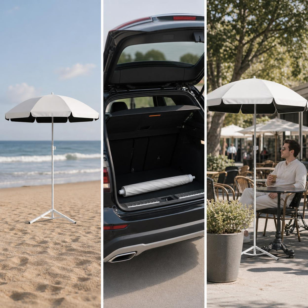Outdoor Sunshade Umbrella for Patio Beach Camping - UV Protection Black Glue Coating