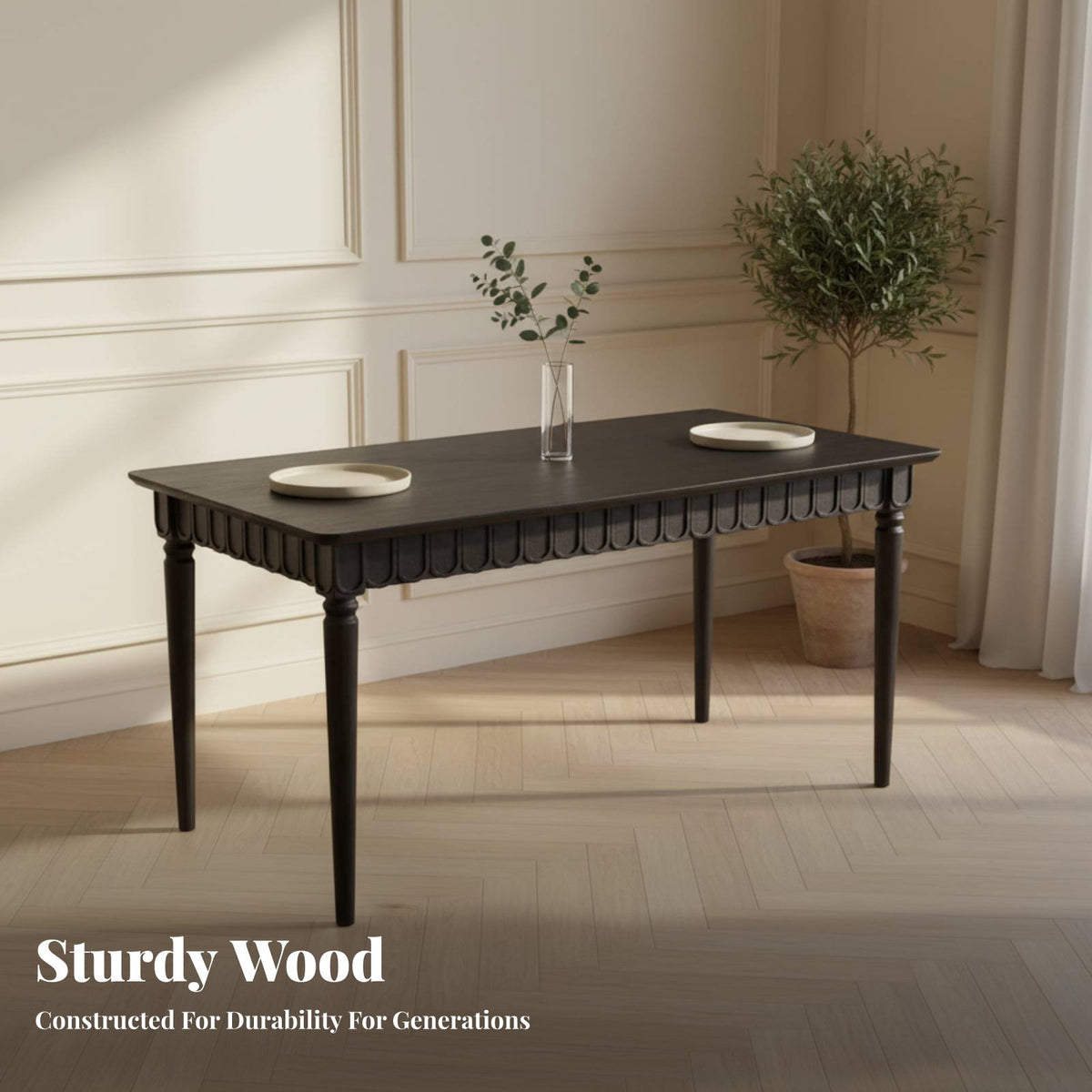 French Inspired Rectangular Dining Table Space-Saving Rectangular Wooddesign Table Woven Chair features Home Furnishing Easy to Clean for Apartment Dwellers, Families, Homeowners