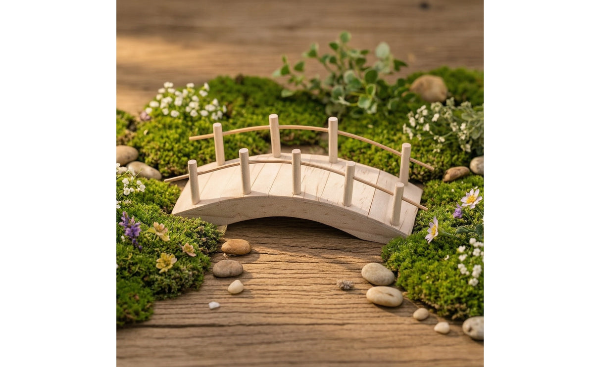 Wooden Miniature Bridge Artisanal-Style Dollhouse Bridge Realistic Footbridge Micro for Fairy Garden Hobbyists, BJD Enthusiasts, Courtyard Display