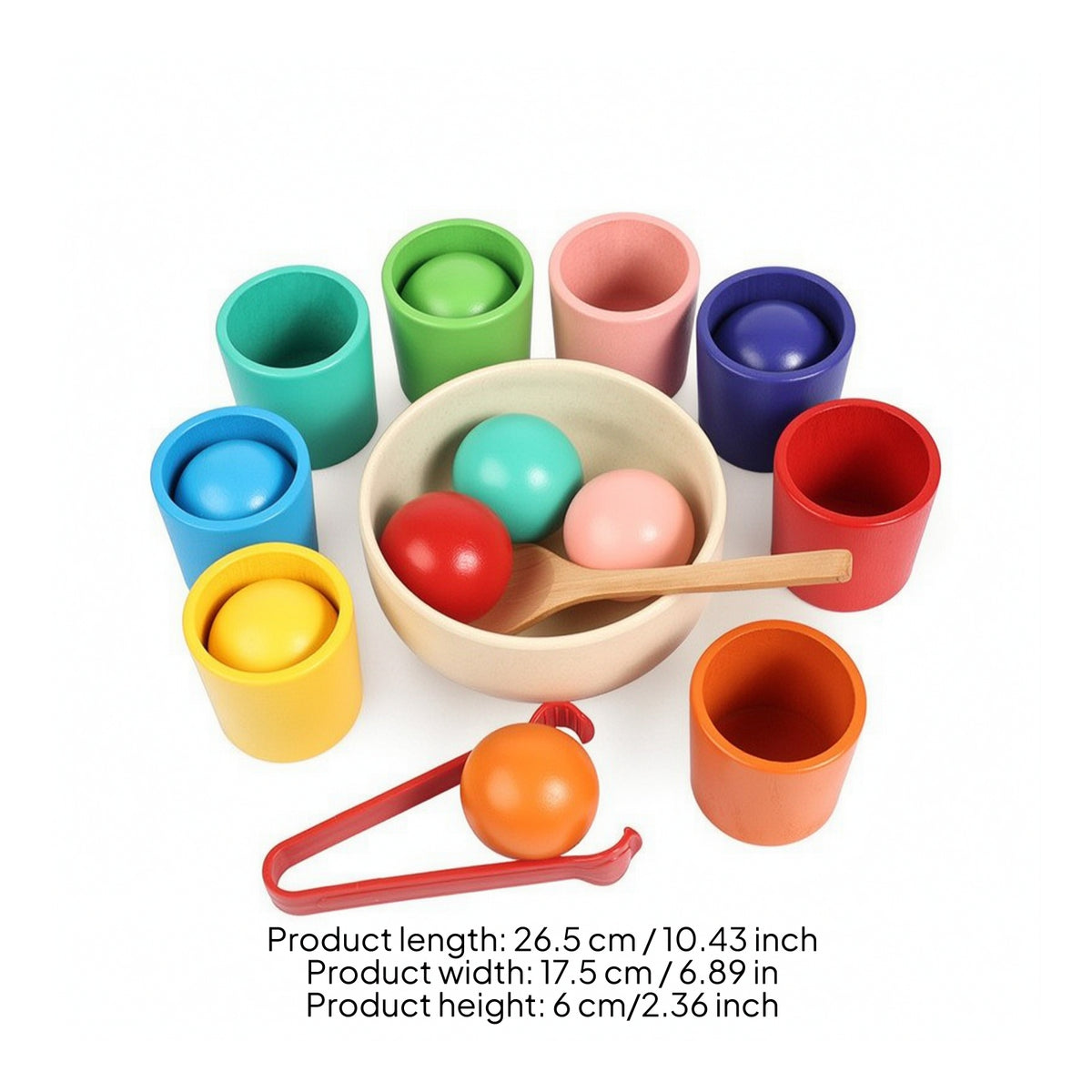 Sorting Toy with Cups and Balls Wooden Educational Sorting Set Educational Balls in Cups Toy for Young Children, Preschoolers, Homeschooling, Playroom