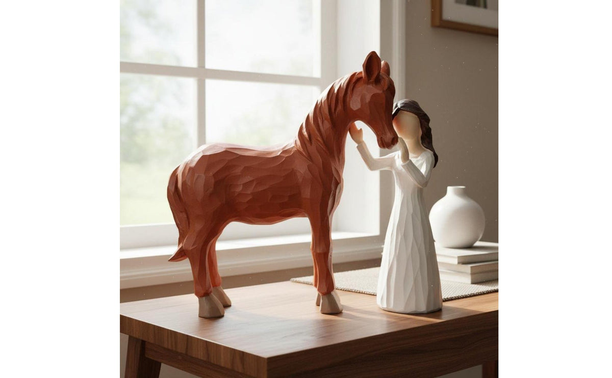 Heartwarming Design Girl Embracing Horse Figurine Great Gift Idea Girl and Horse Statue Keepsake Resin Equestrian Figurine Hand-Painted for Equestrians, Girls