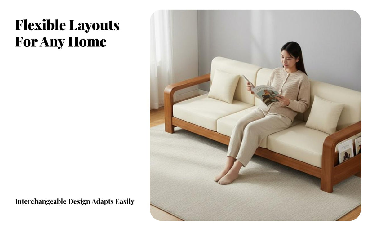 Wooden Frame Sofa with Drawers New Chinese design Couch Built-in Storage Household Furniture for Interior Design aficionados, Living Room, Lounge Area