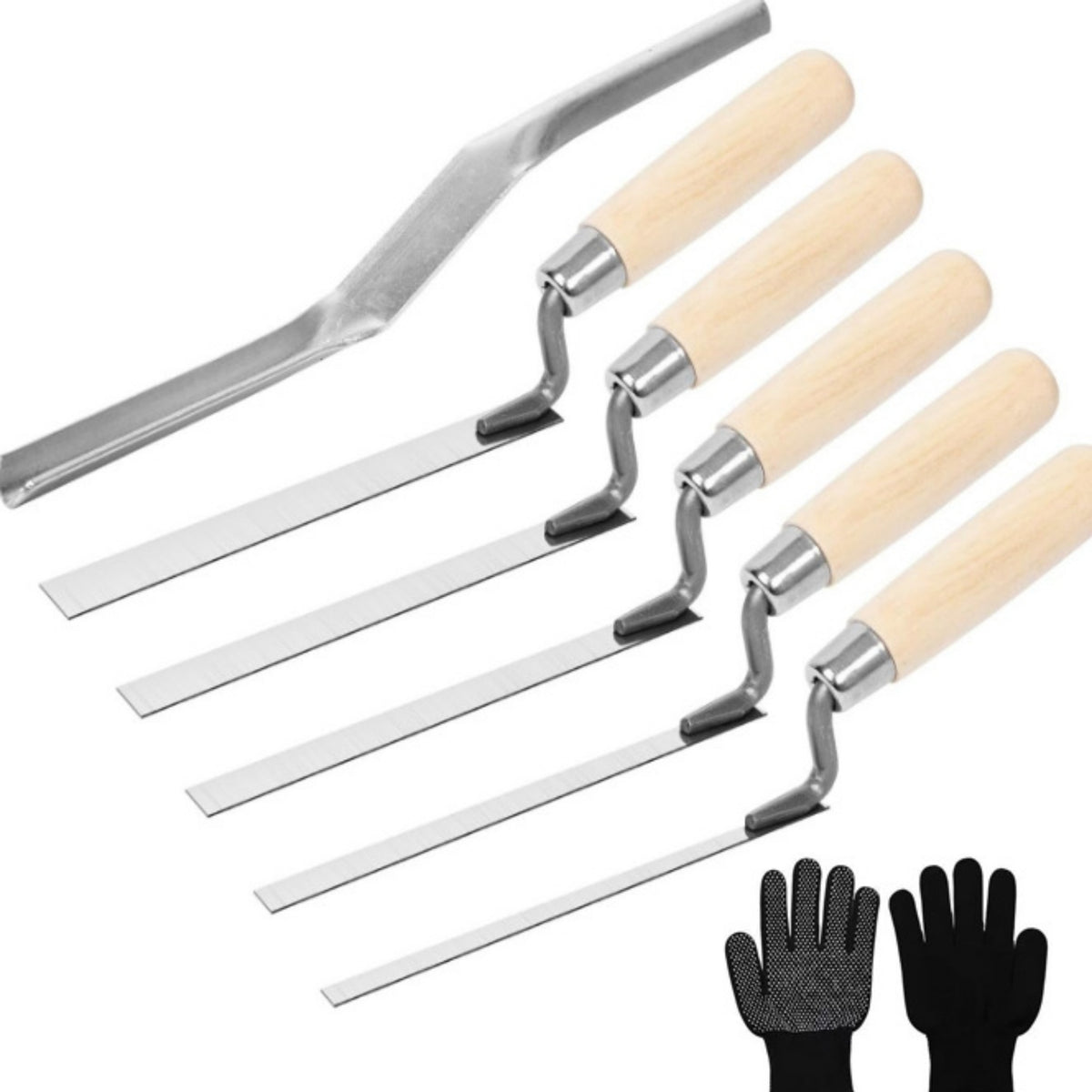 6 Pieces Plastering Tool Set with Gloves Flat Tuck Pointing Trowels Professional Margin Trowel for Home Improvement