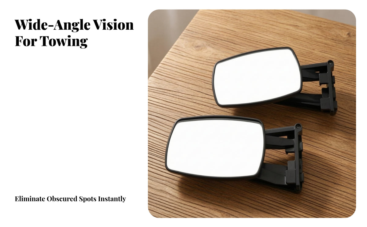 Trailer Rearview Mirror | Adjustable Bracket Support, Rectangular Rounded-Rectangle Face, Trailer Rearview Mirror with TPU Straps, for Camping Trips