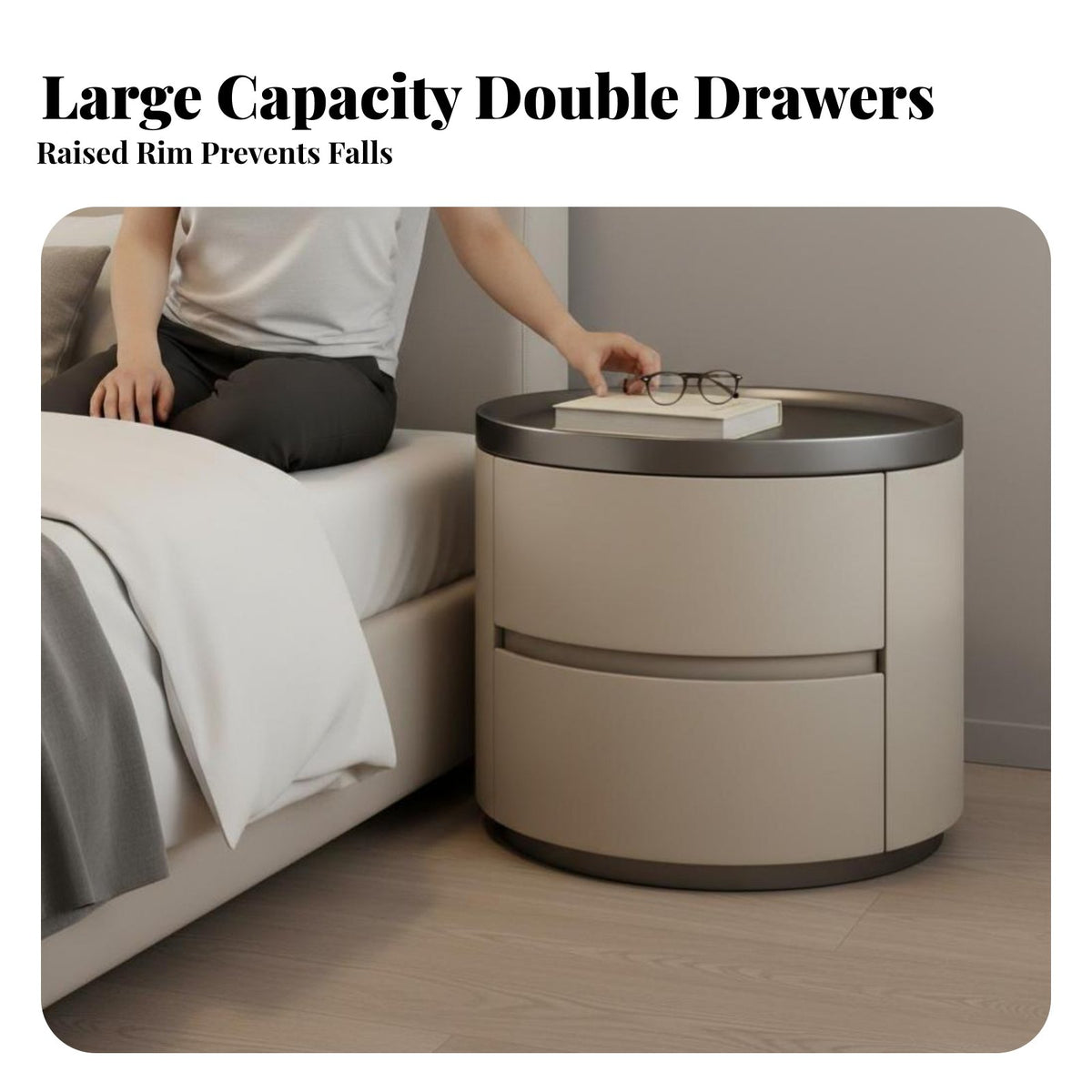Luxury Design Round 2-Drawer End Table Modern Design Round Tiered Cabinet Space-Saving Nightstand Multipurpose for Homeowners, Apartment Dwellers, Students, Small Areas, Living Room, out of Stock Ice