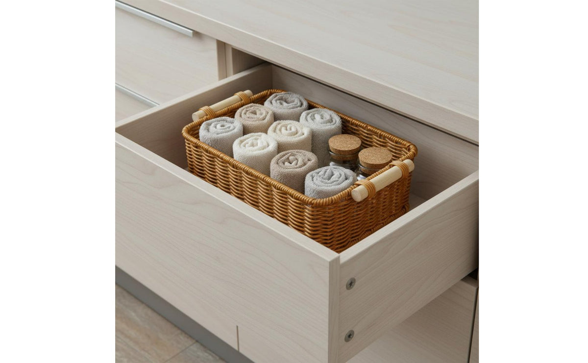 Imitation Rattan Storage Basket Sturdy Frame for Living Room, Kitchen
