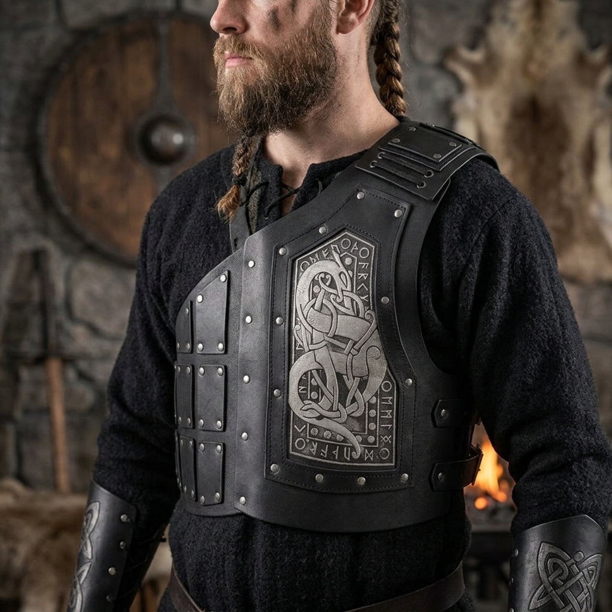 Viking-Inspired Half Chest Protection Embossed Medieval Cuirass Wearable Half Cuirass Rugged for Cosplayers, Larpers, Cosplay, Halloween, Theater, Photo Shoots